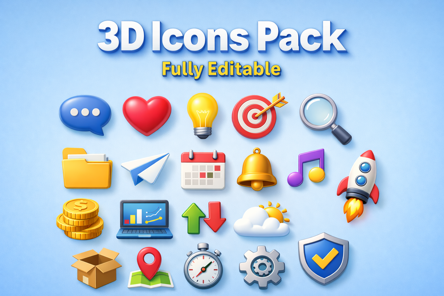 Premium 3D Icon Pack | Fully Editable | High-Quality 3D Icons