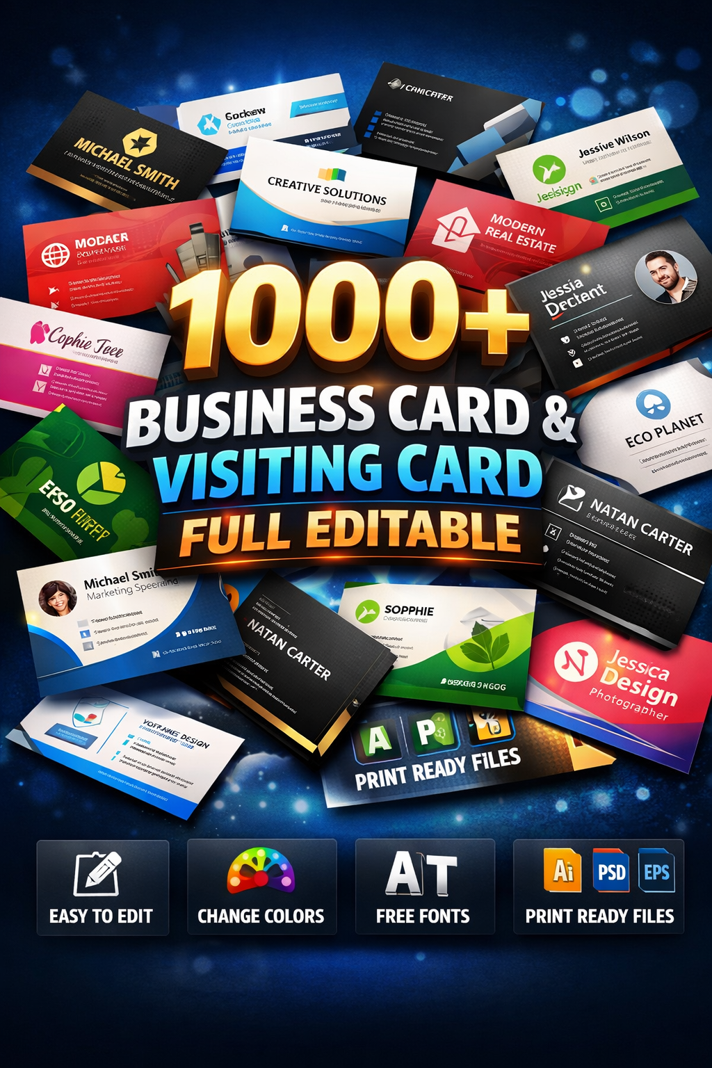 1000+ Business Card & Visiting Card Templates Bundle | Fully Editable | Print & Digital Ready